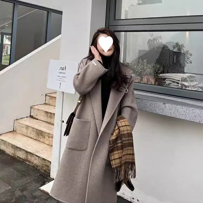 Hepburn Style British Woolen Coat Mid-Length New Fashion Horn Buckle Hooded Wool Woolen Coat - Image 3